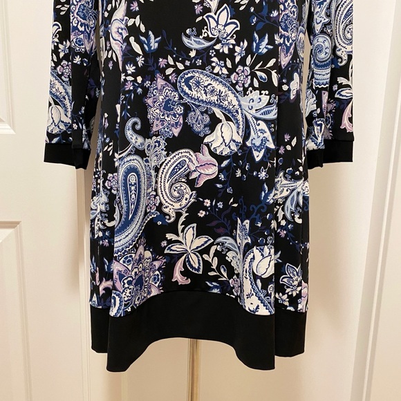 WHBM Paisley Shift Dress Black Blue Lilac White Mini Midi Knee Career Office Lrg - Picture 10 of 14